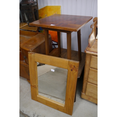 2435 - Two oak side tables and a pine mirror