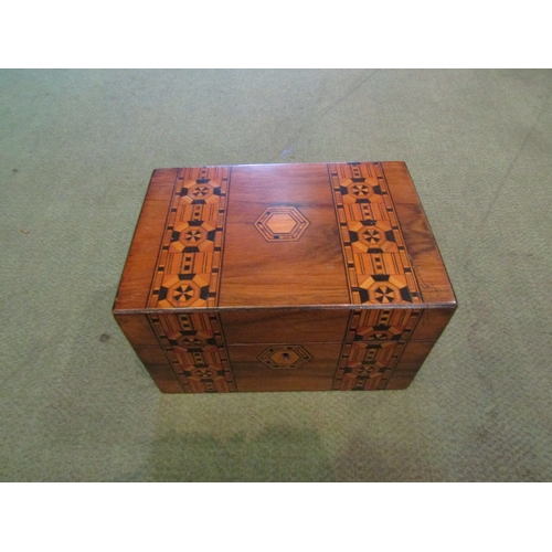 4010 - A 19th Century walnut box of rectangular form, decorated with Tunbridge ware banding, 20.5cm wide (a... 