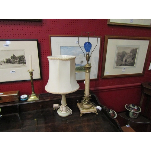 4048 - Two alabaster table lamps, one Corinthian column form, the other with shade