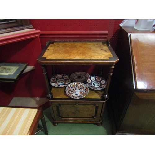 4073 - A mid-Victorian figured walnut and ebonised crossbanded cabinet with three quarter brass balustrade ... 