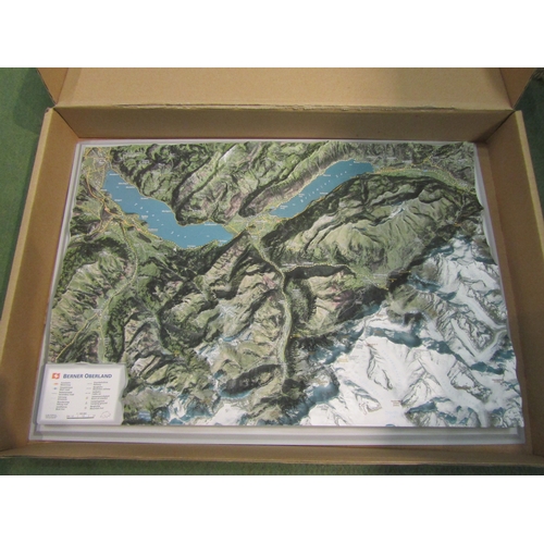 4241 - A map of the Alps from a southern direction, framed and glazed, 53cm x 88cm total, together with a 3... 