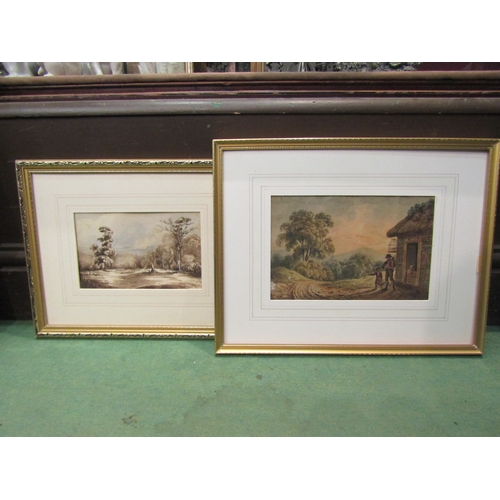 4243 - Five 19th Century pictures of rural scenes including two watercolours of cattle, one signed Haselgra... 