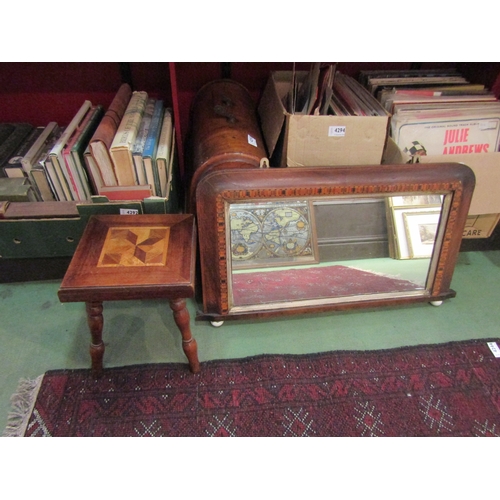 4249 - A late Victorian over mantel mirror of horizontal rectangular form, with parquetry frame. A 20th cen... 