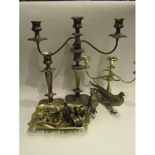 4479 - A selection of silver plated wares including candlesticks, pair of pheasants, basket etc.