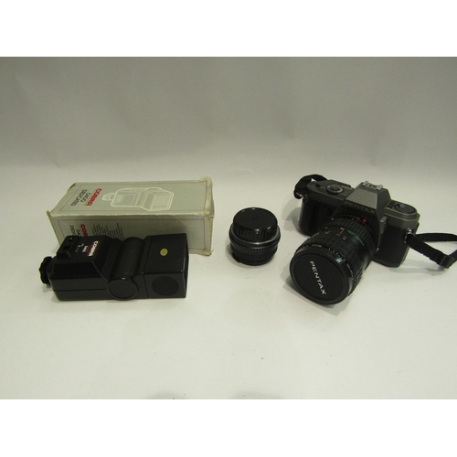 4490 - A Pentax P30T camera, W28-80mm lens and 50mm lens and flash