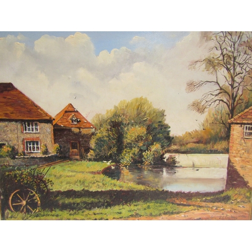 4495 - L.G. COXHEAD: Two oils on canvas panels of Alfriston scenes, Church and Milton Street farm, both fra... 