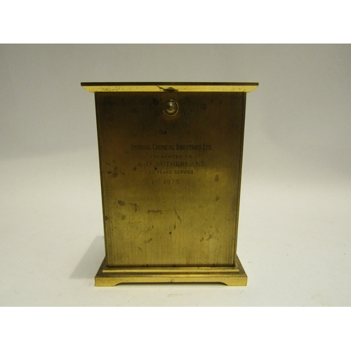 4496 - A Garrard carriage clock with quartz movement, inscription to the reverse dated 1975, 12.5cm tall