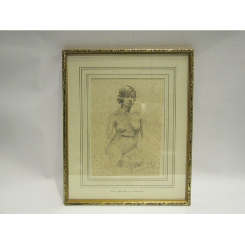 4504 - A pencil sketch of nude lady bearing signature for Otto Vautier (1863-1919), heavily foxed, framed a... 