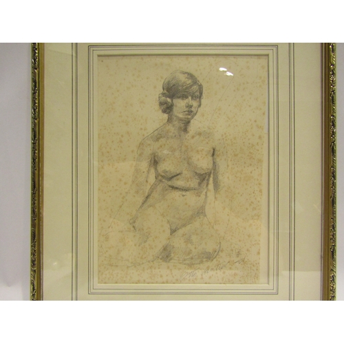 4504 - A pencil sketch of nude lady bearing signature for Otto Vautier (1863-1919), heavily foxed, framed a... 