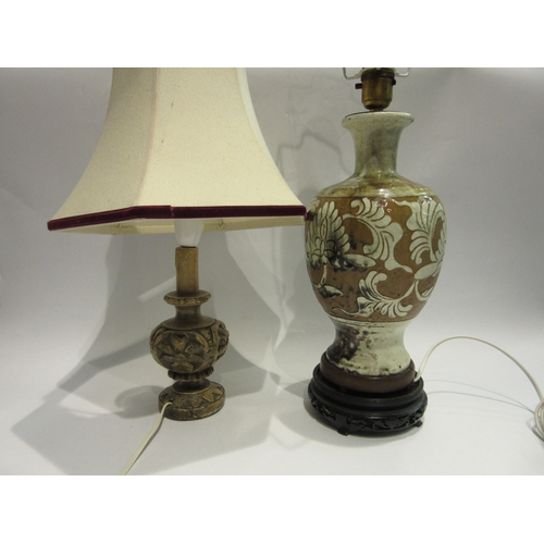 4512 - Two table lamps including large ceramic example on carved base