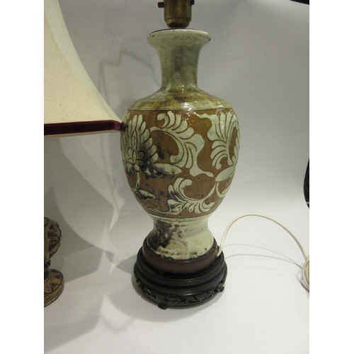 4512 - Two table lamps including large ceramic example on carved base