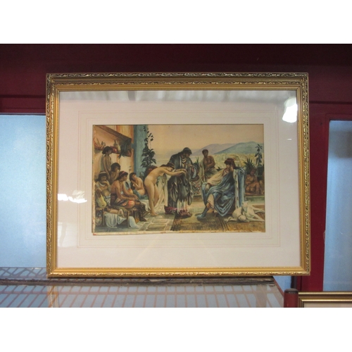 4513 - Five assorted watercolours including Egyptian figural scene signed Sid Harris, two figures on horseb... 