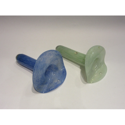 4519 - Two Studio glass wall sconces in green and blue, approximately 23cm long