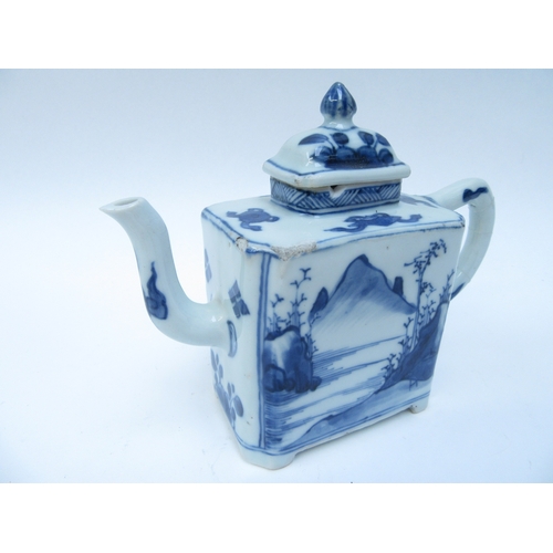 6258 - A 19th Century square form Oriental teapot, miniature lidded vase and rice bowl with cover, chips pr... 