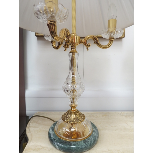 6103 - A pair of late 20th/early 21st Century Italian ceiling lamps with glass and ormolu stems to grey mar... 