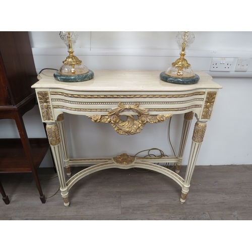 6104 - A modern Continental marble top pier/console table with gilt garland detail, reeded legs, 87cm x 104... 