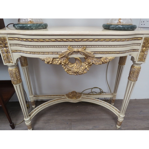 6104 - A modern Continental marble top pier/console table with gilt garland detail, reeded legs, 87cm x 104... 