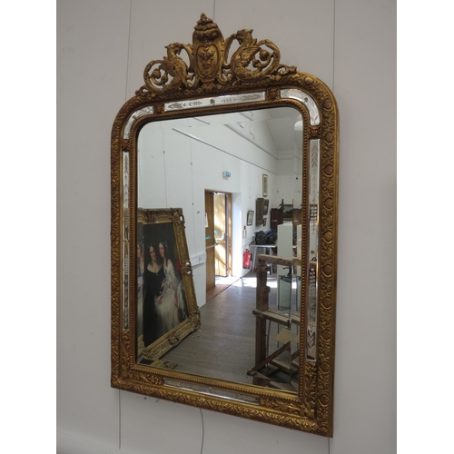 6074 - A late 19th Century highly ornate gilt and gesso pier mirror, the top surmounted by griffins, the bo... 