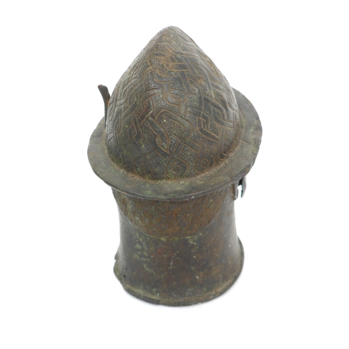 6315 - An African Benin bronze head of a Portuguese soldier, holes present to casting. 22cm x 12cm x 18cm