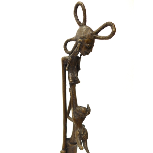 6290 - Two African bronze Makonde, Hunger figures 46.5cm tall