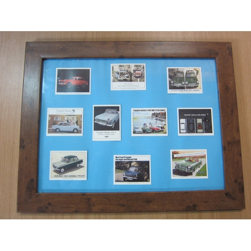 5009 - A framed and glazed collection of ten Triumph Herald cards.  Frame size 47.5cm x 37cm