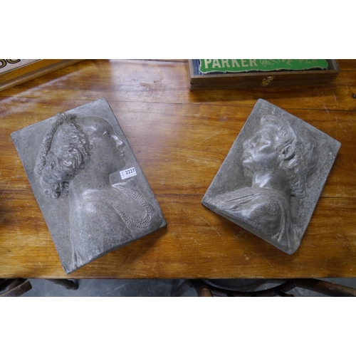 3452 - Two composition bust wall plaques