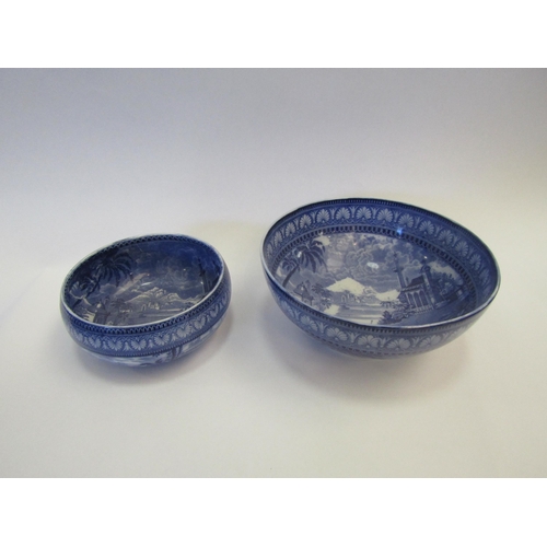 1233 - Two blue and white Maling bowls, both with a town landscape