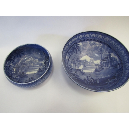 1233 - Two blue and white Maling bowls, both with a town landscape