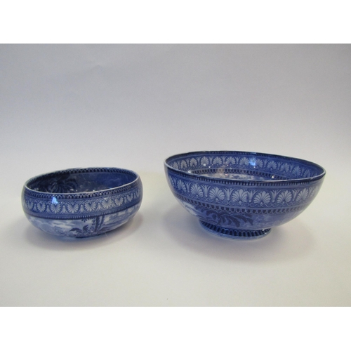 1233 - Two blue and white Maling bowls, both with a town landscape