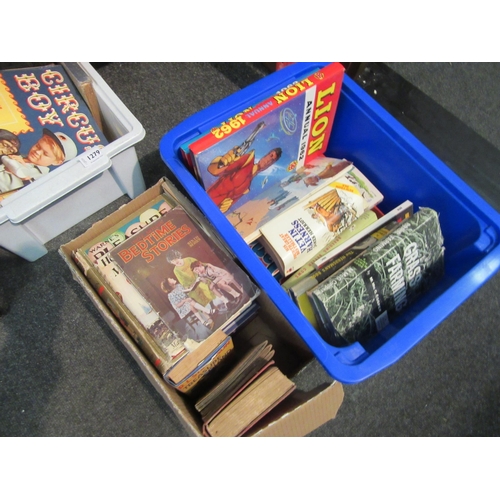 1291 - Two boxes of assorted books and annuals including 