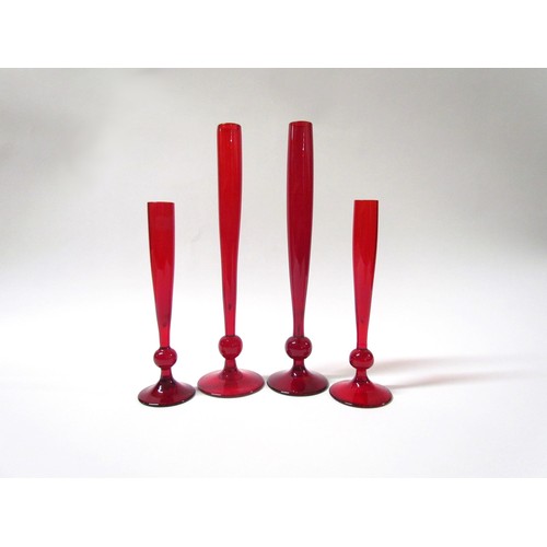 1311 - A pair of Whitefriars 9485 vases in Ruby, 26.5cm, together with a similar 9484 pair, 19cm high