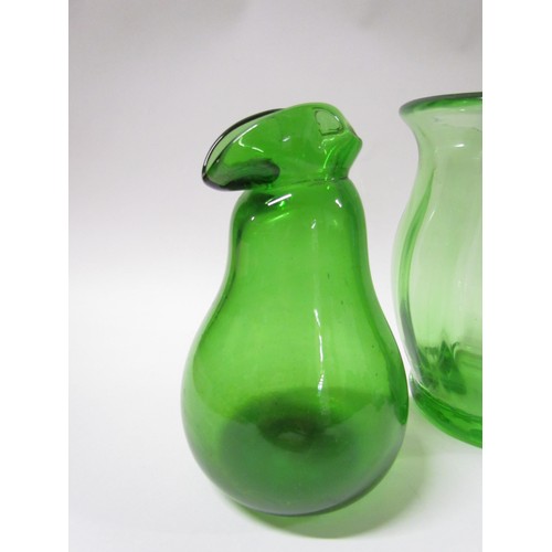 1313 - Four various green glass vases including a Whitefriars example.  Tallest 17.5cm