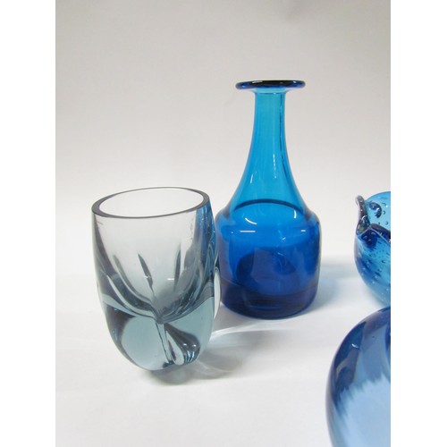 1315 - A collection of blue glass dishes, a Magner Glasswares vase by Axel Morch, Whitefriars small lobed v... 