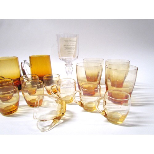 1319 - A collection of Whitefriars Amber glass drinking cups and tumblers.  Tallest 12cm (17)