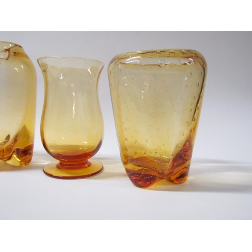 1323 - A Whitefriars 9376 lobed vase in amber, similar vase with bubble inclusions, 9286.  A 9859 in Gold F... 