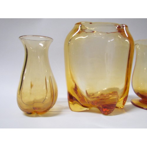 1323 - A Whitefriars 9376 lobed vase in amber, similar vase with bubble inclusions, 9286.  A 9859 in Gold F... 