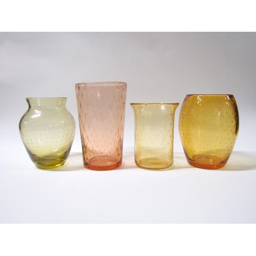 1325 - Three Amber glass vases circa 1940's with controlled bubble inclusions, together with a tumbler vase... 