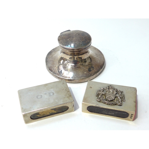 6422 - Two silver match box cases 4.5cm long one with armorial crest the other monogrammed and a small caps... 