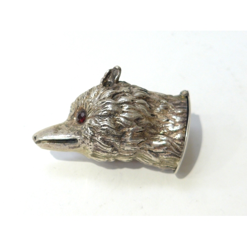 6391 - A 925 marked animal head container possibly a dog/fox, 5cm long