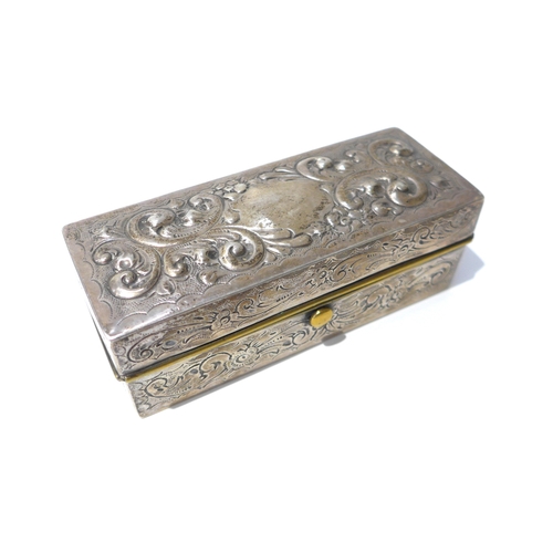 6394 - A silver brass lined slim ring/jewellery box with embossed acanthus and scroll detail, London 1896, ... 