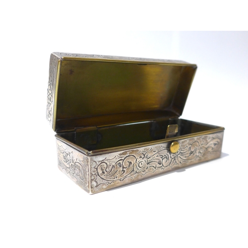 6394 - A silver brass lined slim ring/jewellery box with embossed acanthus and scroll detail, London 1896, ... 