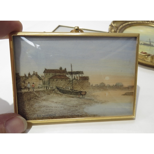 6446 - Five various miniature paintings including two by Stephanie Walters ' Thames barge Pin mill' & 'Even... 