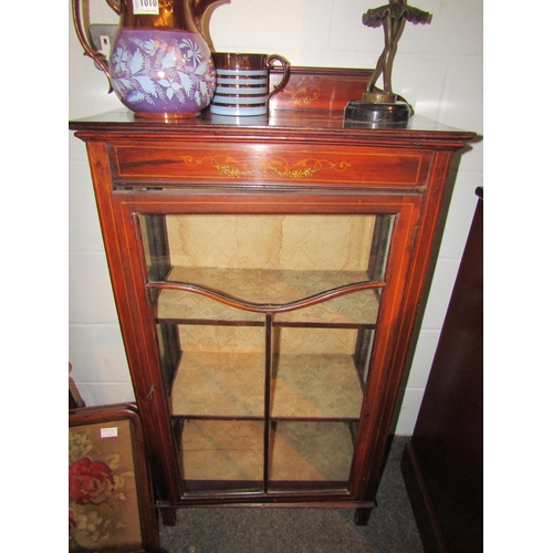 1012 - An Edwardian marquetry inlaid cabinet with key, 112cm tall x 60.5cm wide x 29.5cm deep