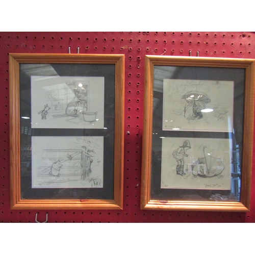 1035 - Two pairs of Winnie the Pooh pencil sketched prints, framed and glazed (each pair 32cm 24cm includin... 