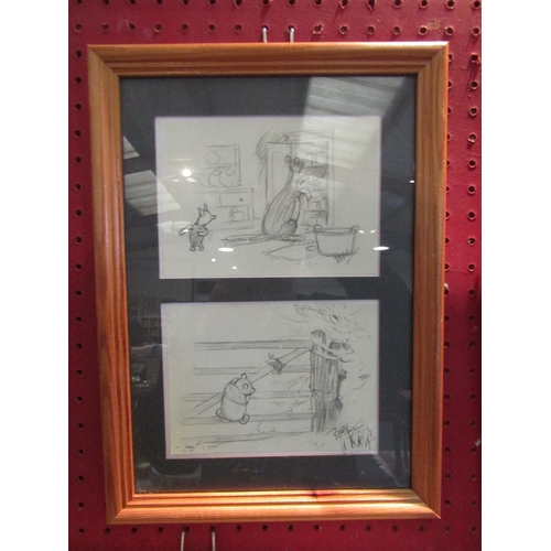 1035 - Two pairs of Winnie the Pooh pencil sketched prints, framed and glazed (each pair 32cm 24cm includin... 