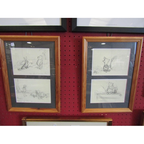 1042 - Two pairs of Winnie the Pooh pencil sketched prints, framed and glazed (each pair 32cm 24cm includin... 