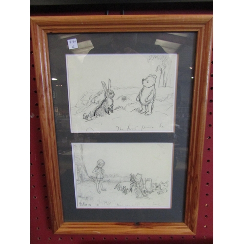 1042 - Two pairs of Winnie the Pooh pencil sketched prints, framed and glazed (each pair 32cm 24cm includin... 