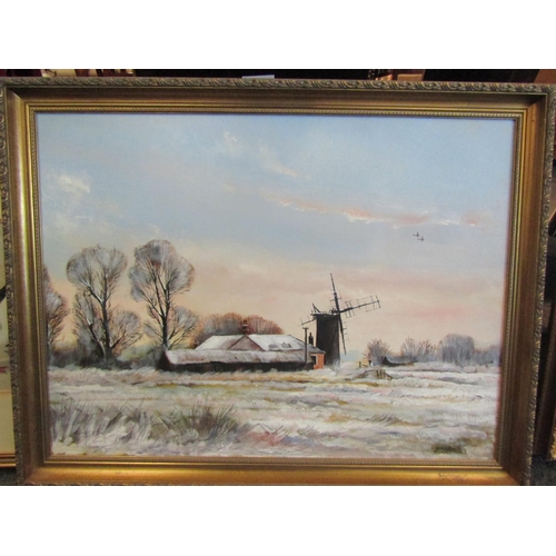 1046 - JAMES J.ALLEN: An acrylic on board 'Winter on Halvergate Marsh, Norfolk', signed lower right, gilt f... 