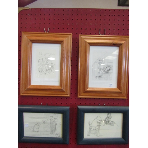 1059 - Two pairs of Winnie the Pooh pencil sketched prints, framed and glazed 14cm x 9cm and 15cm x 10cm