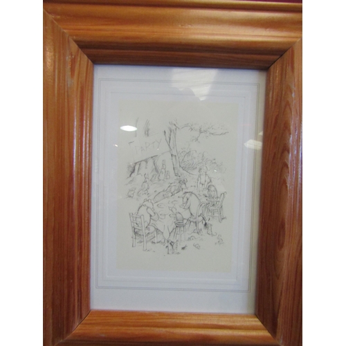 1059 - Two pairs of Winnie the Pooh pencil sketched prints, framed and glazed 14cm x 9cm and 15cm x 10cm